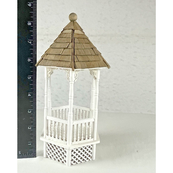 Dollhouse Miniature 1:24 White Gazebo Made from Kit by Artisan Haight Chairs Tab - Picture 8 of 8